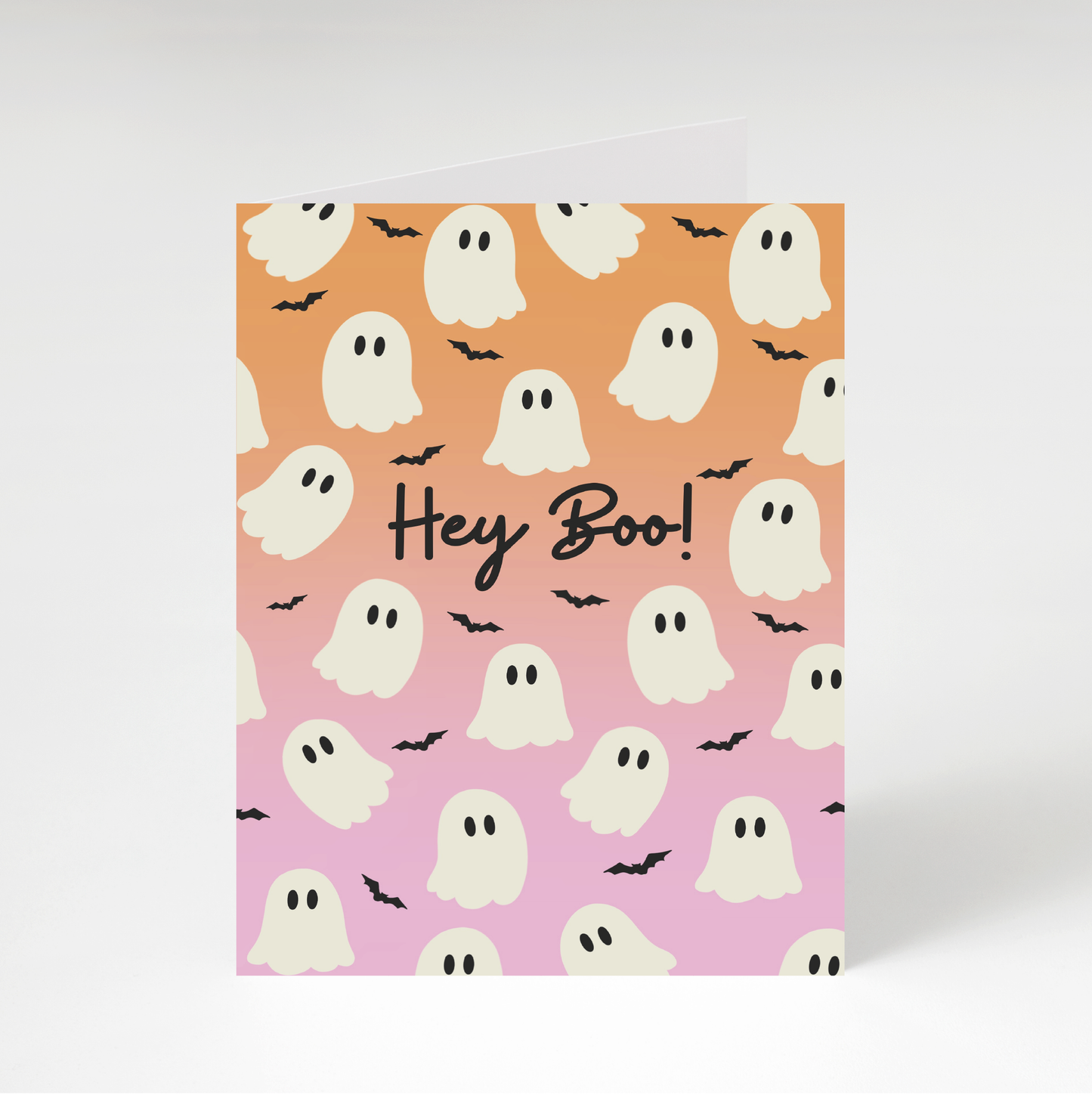 Hey Boo Ghostie Greeting Card - Pink/Orange
