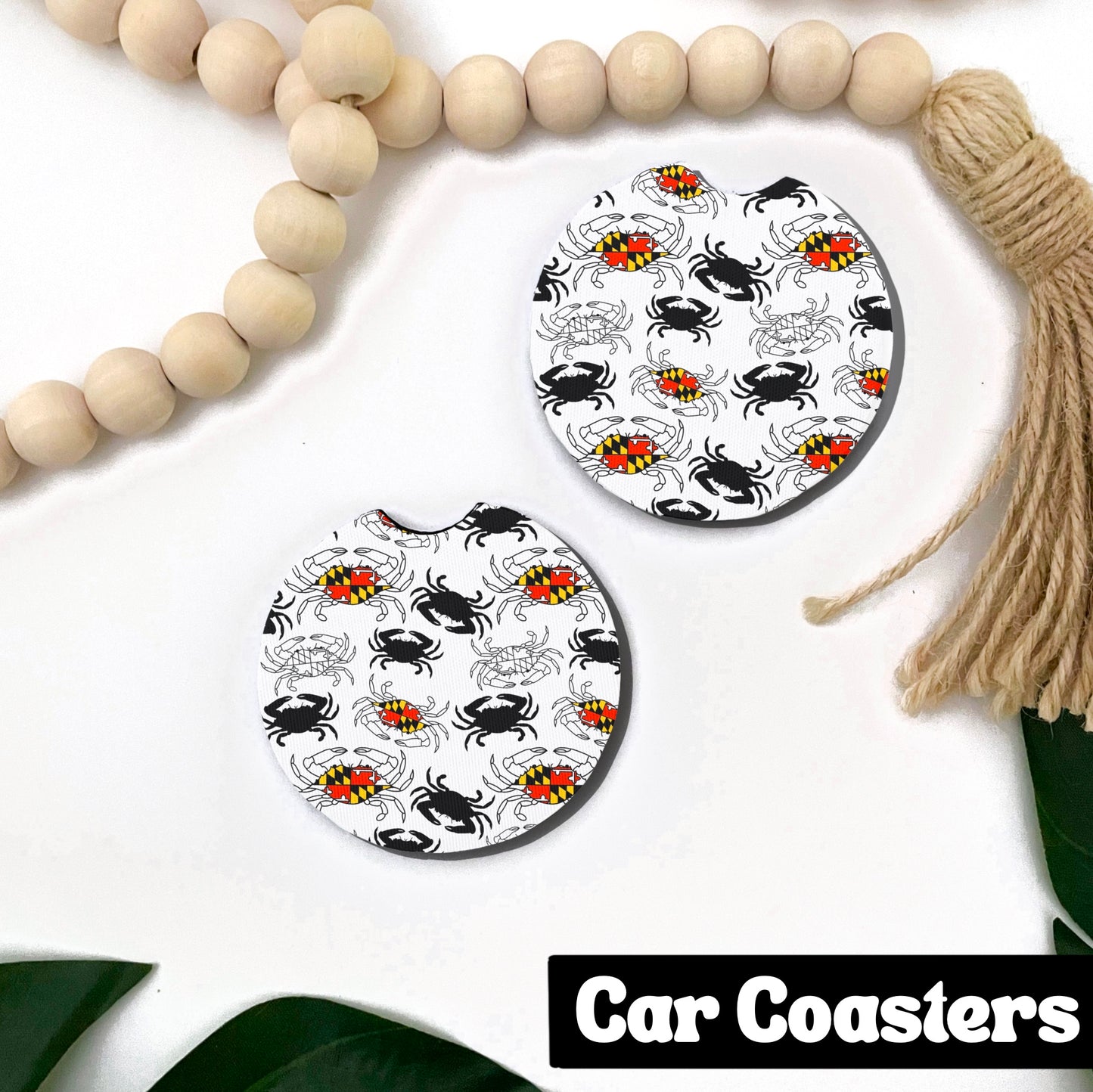 Maryland B&W Crab Pattern Car Coasters