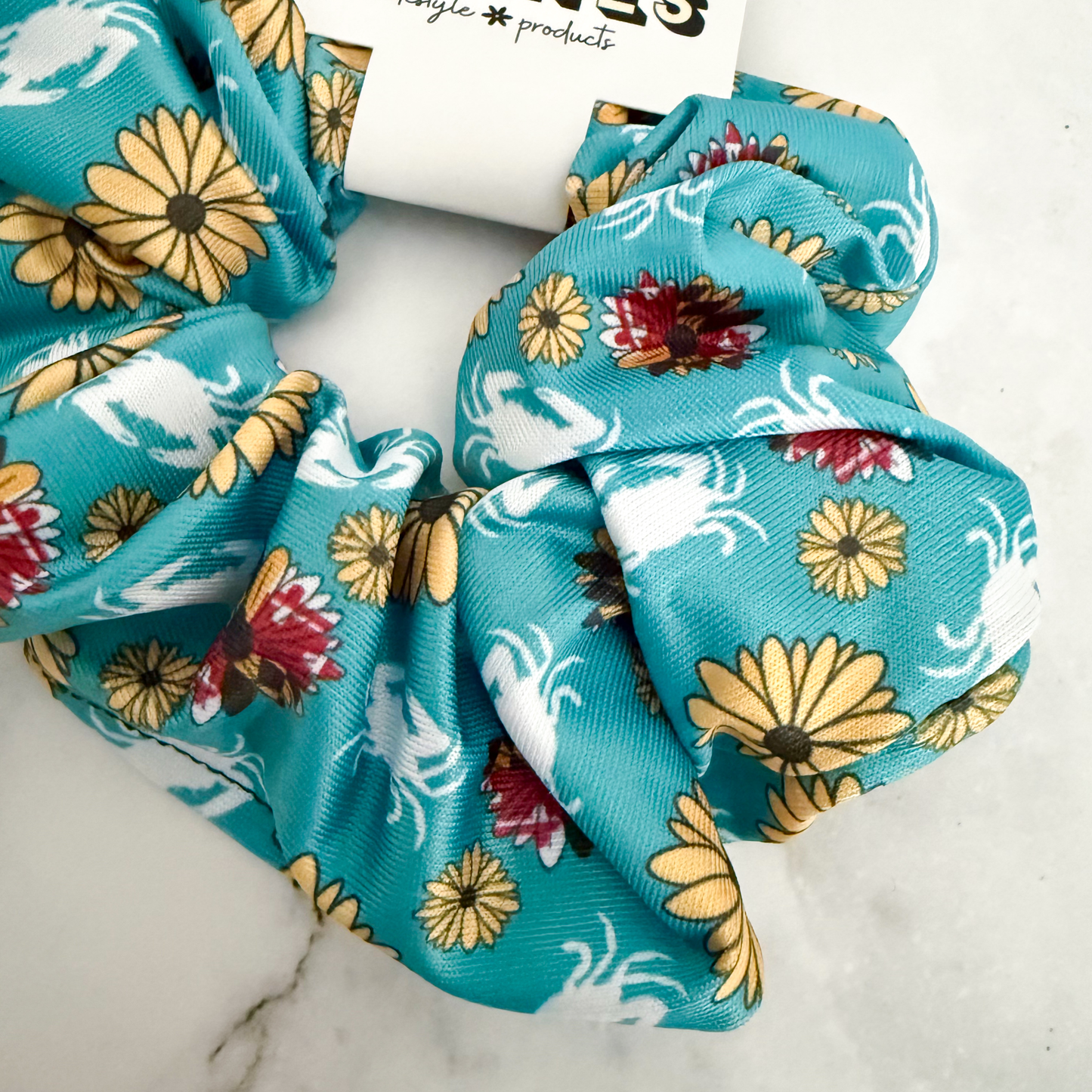 Turquoise Maryland Crab Flower Scrunchie