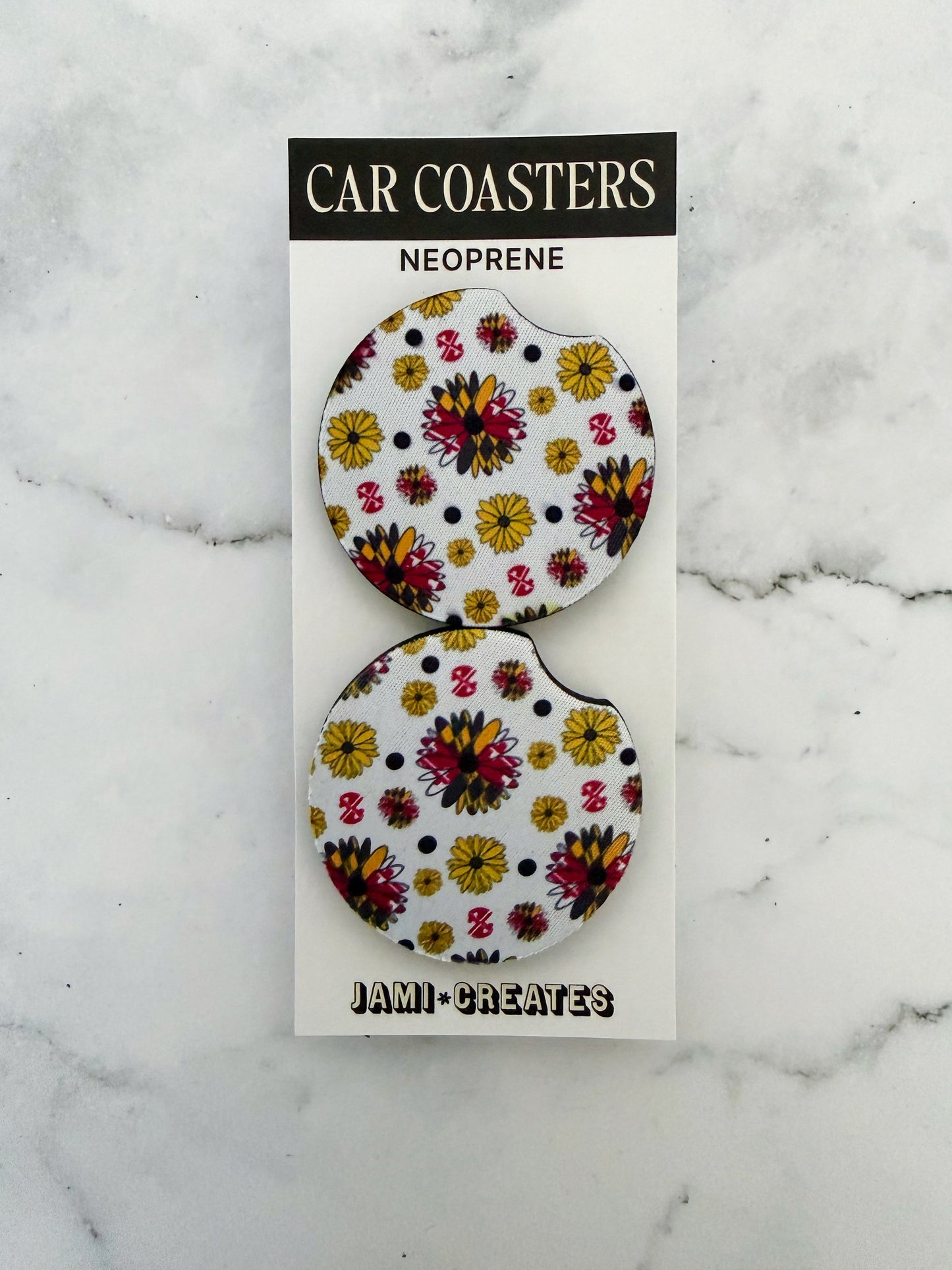 White Maryland Flower Car Coasters