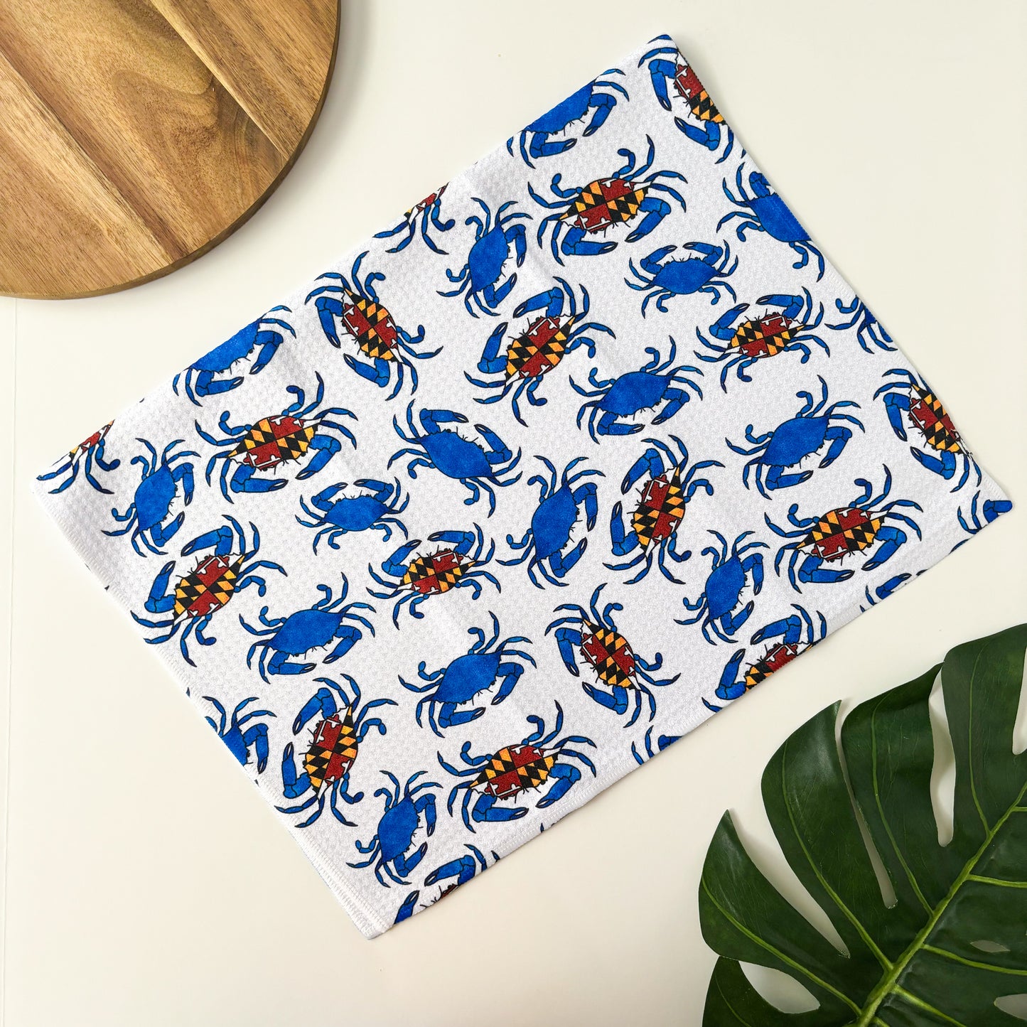 White Maryland Flag Crab Patterned Waffle Kitchen Dish Towel