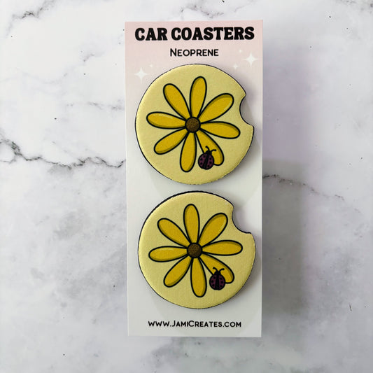 Black Eyed Susan Flower w/ Ladybug Car Coasters