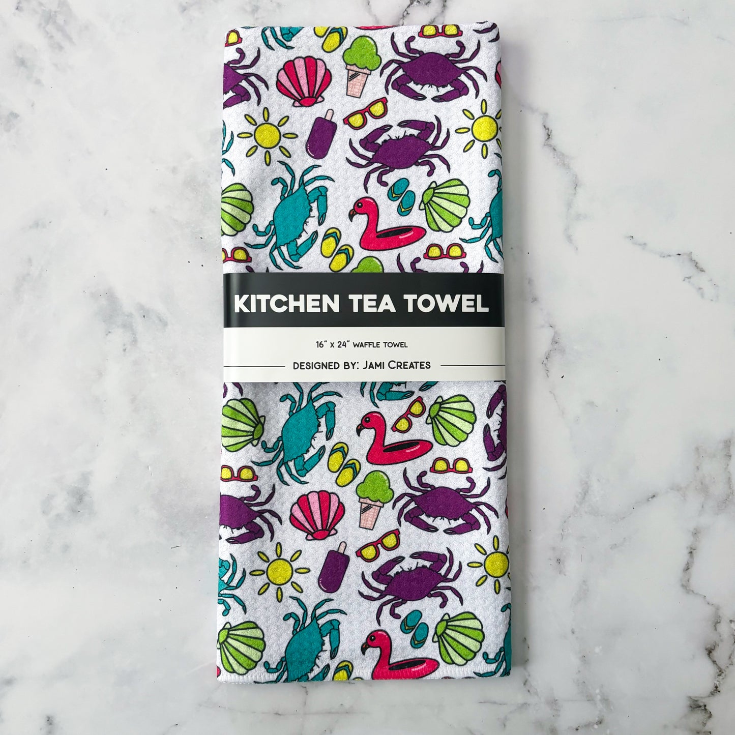 Maryland Summer Crab Patterned Waffle Kitchen Dish Towel