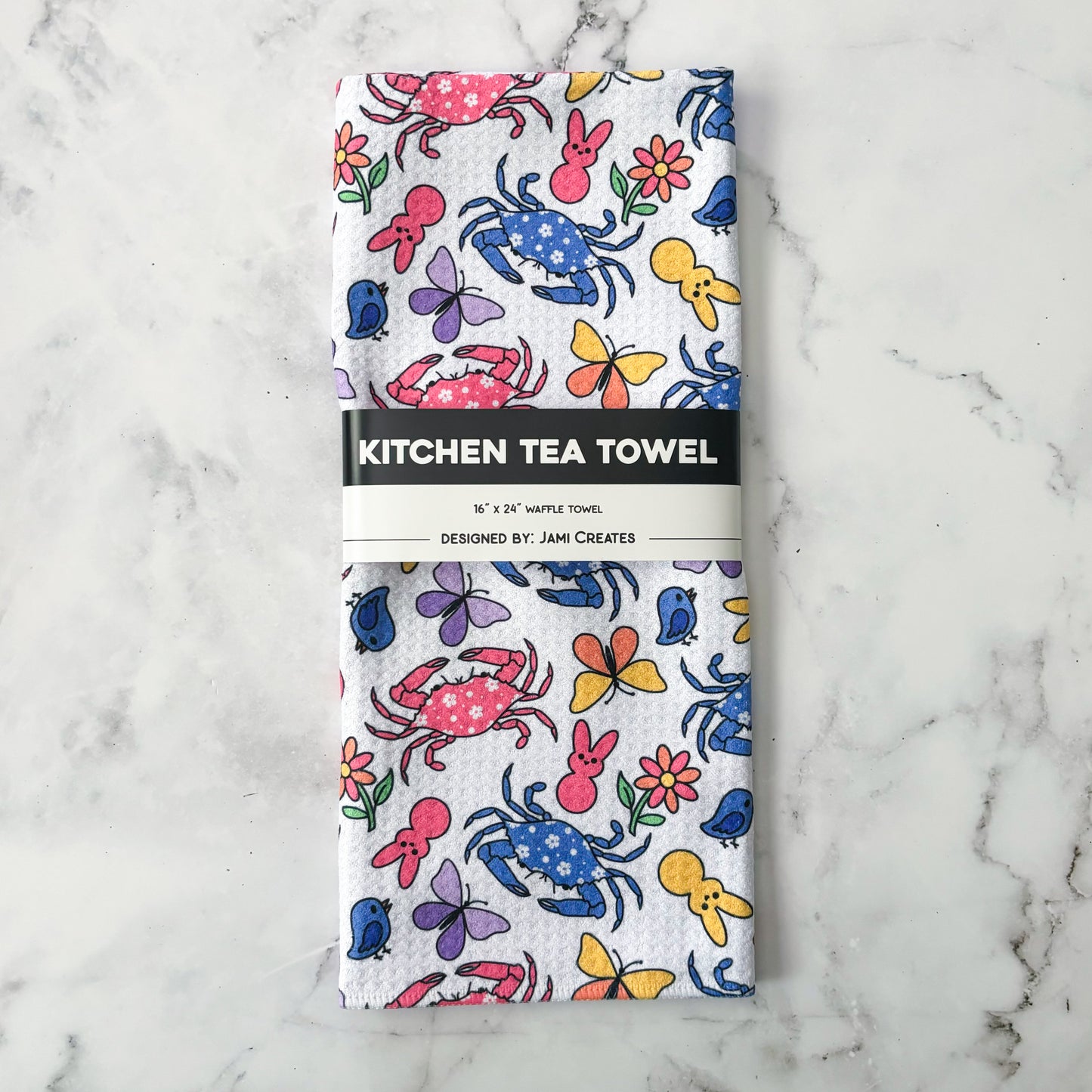 Maryland Spring Crab Patterned Waffle Kitchen Dish Towel
