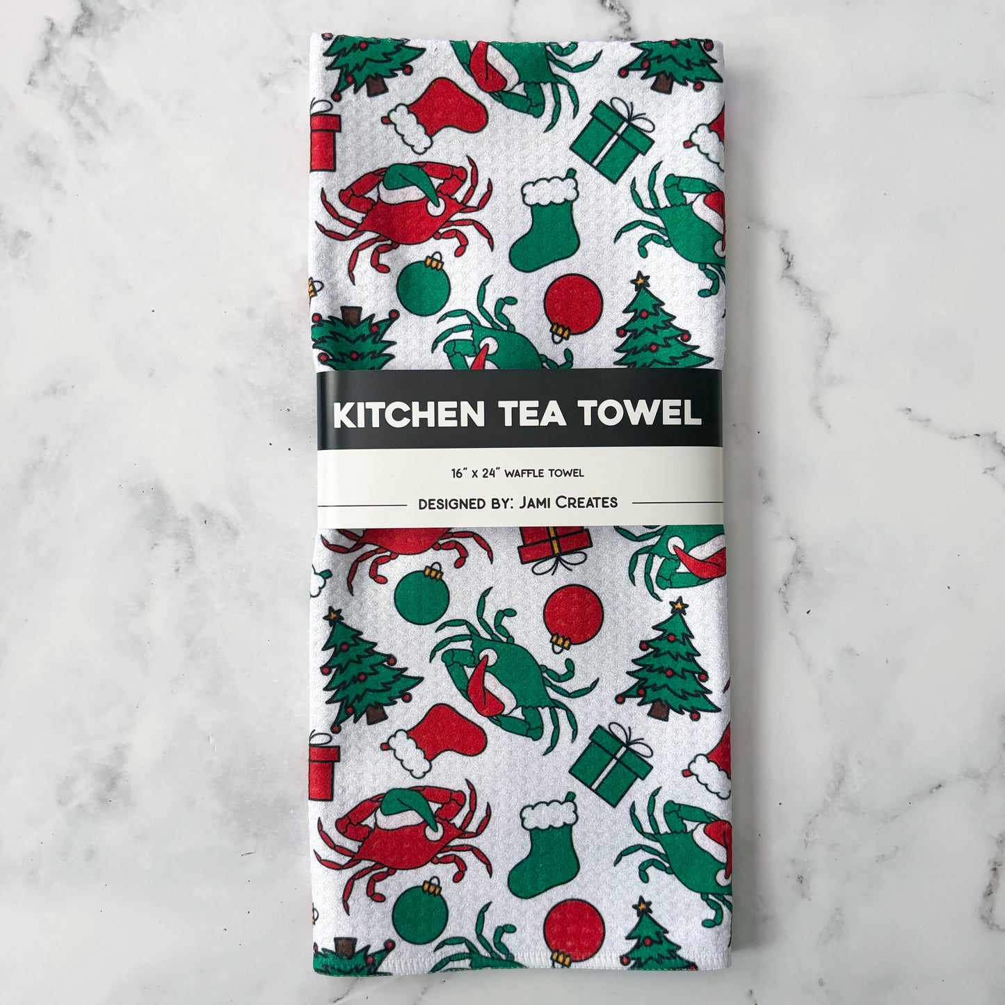 Maryland Christmas Crab Patterned Waffle Kitchen Dish Towel