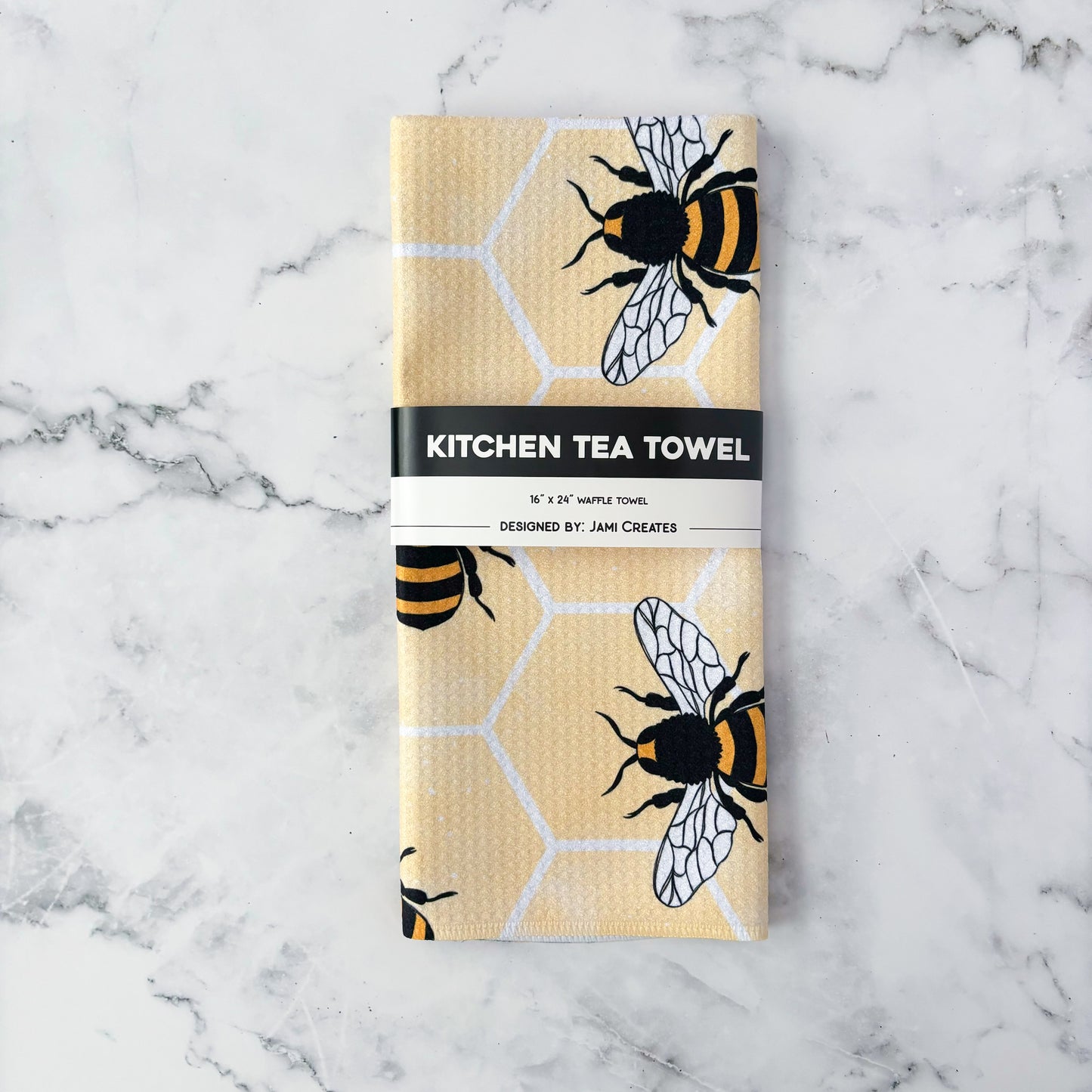 Bee Honeycomb Kitchen Patterned Waffle Towel