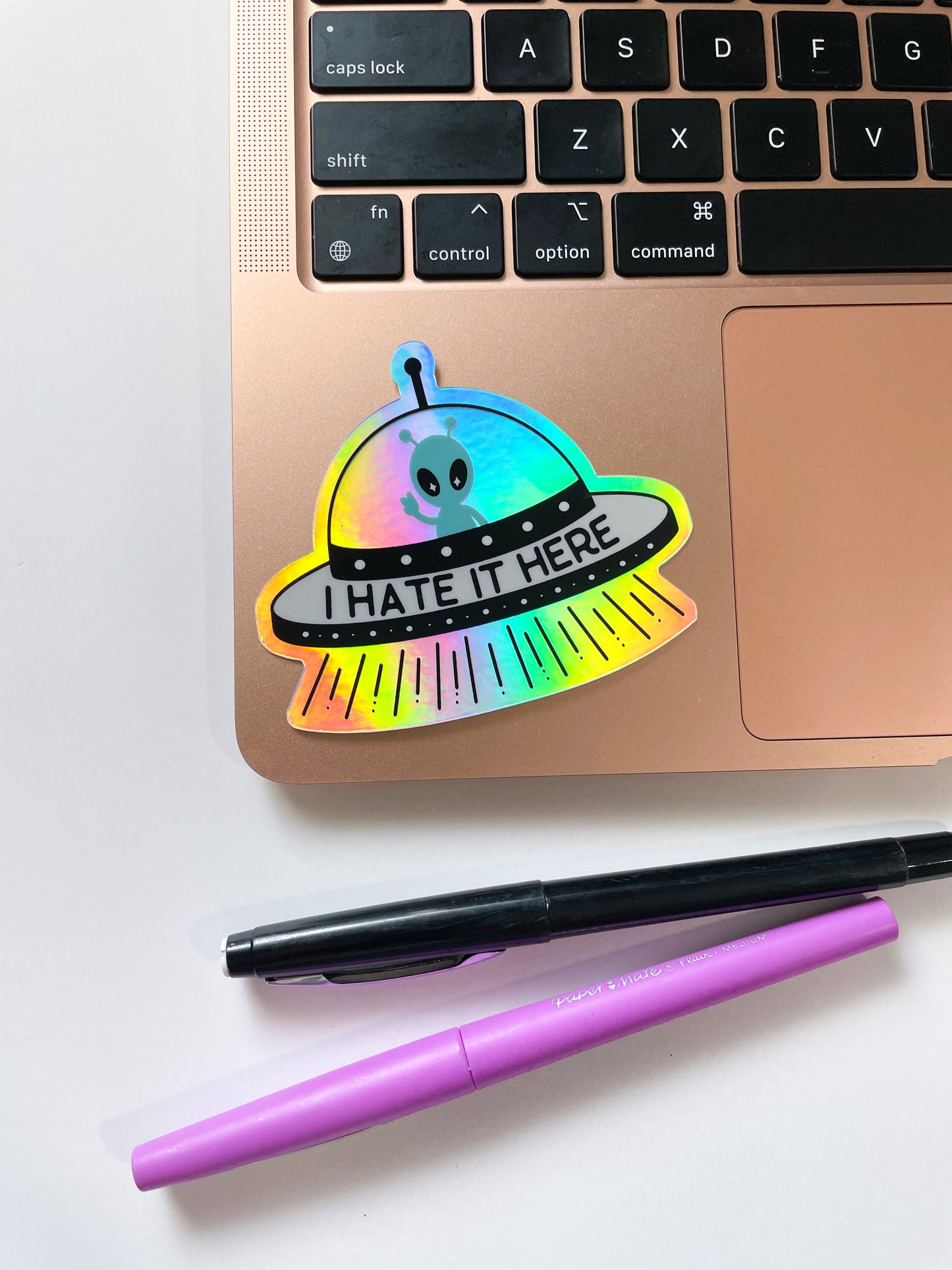 I Hate It Here Alien Holographic Sticker