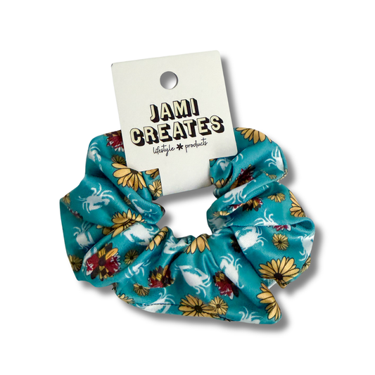 Turquoise Maryland Crab Flower Scrunchie