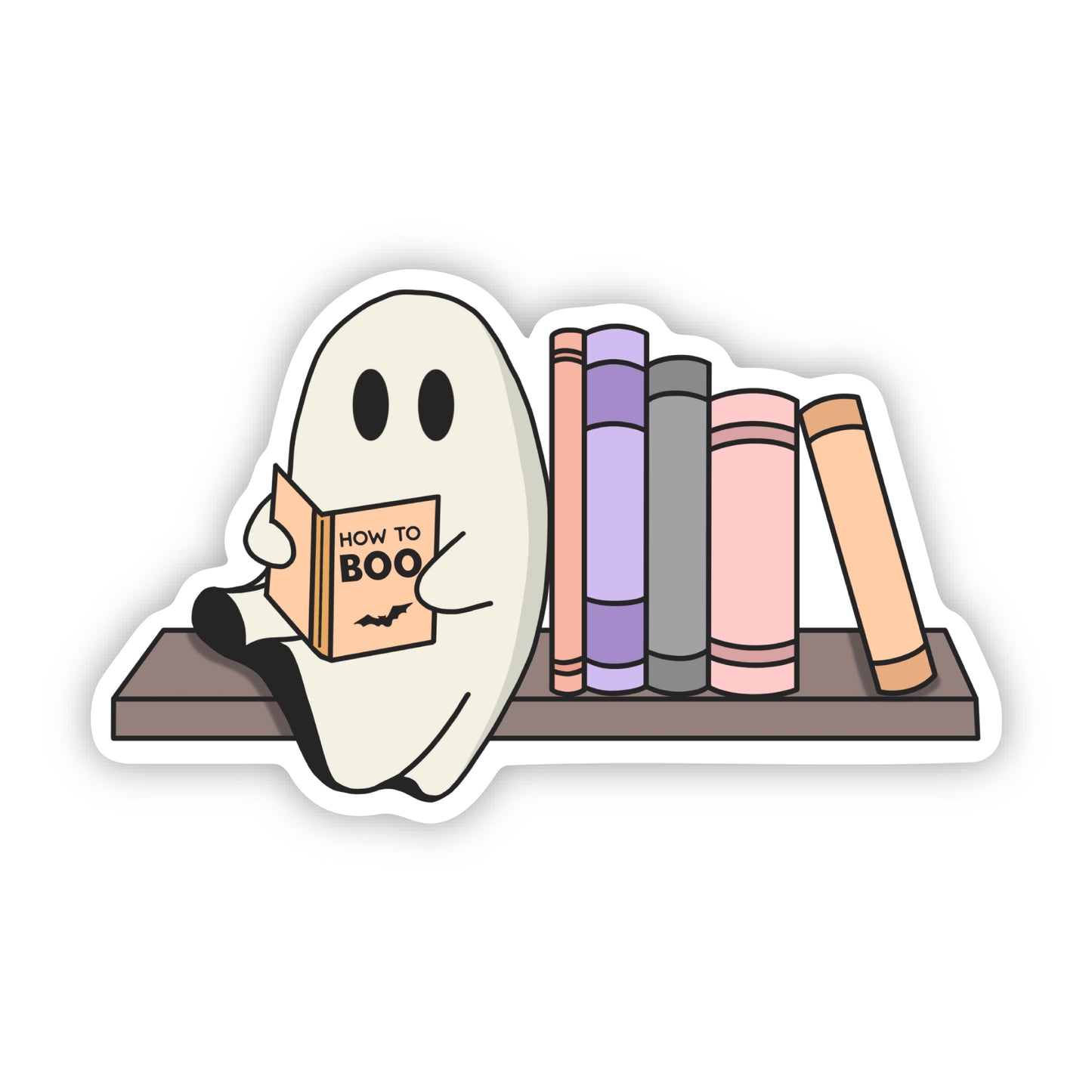 Ghost Reading on a Bookshelf Sticker