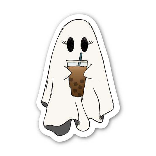 Ghost Drinking Iced Coffee Sticker