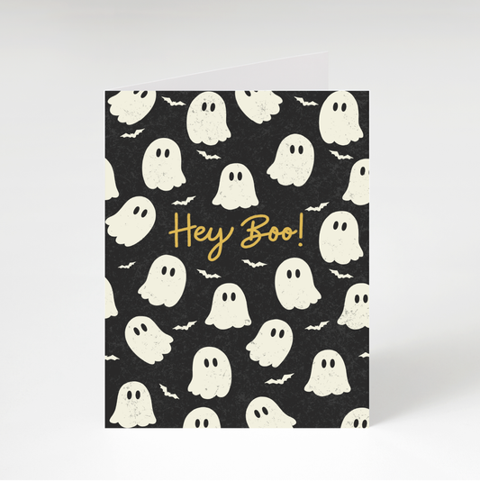 Hey Boo Ghostie Greeting Card - black