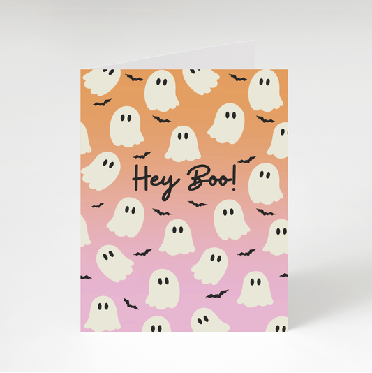 Hey Boo Ghostie Greeting Card - Pink/Orange