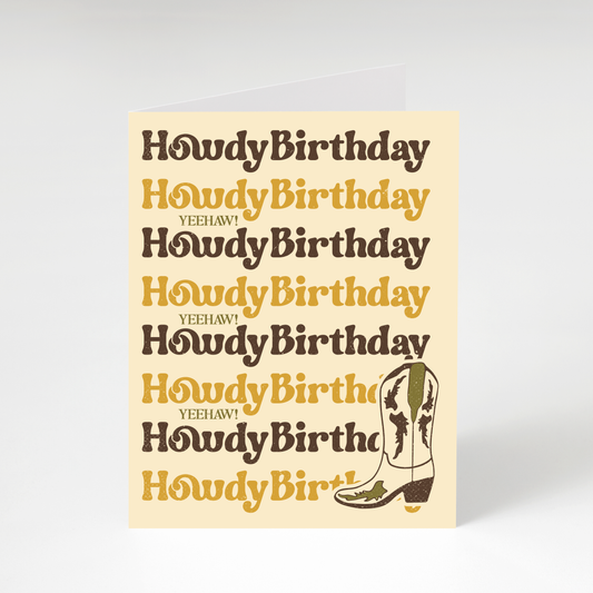 Howdy Birthday Cowgirl Boot Greeting Card