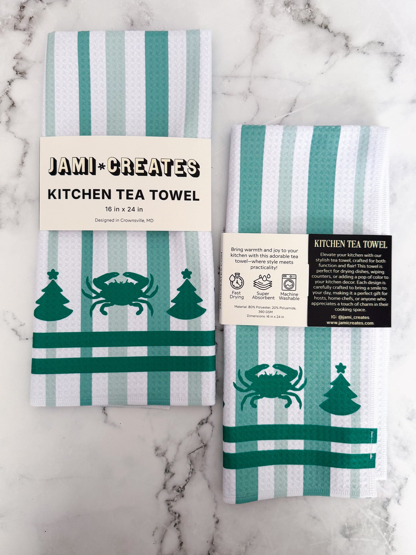 Green Christmas Crab Kitchen Dish Towel