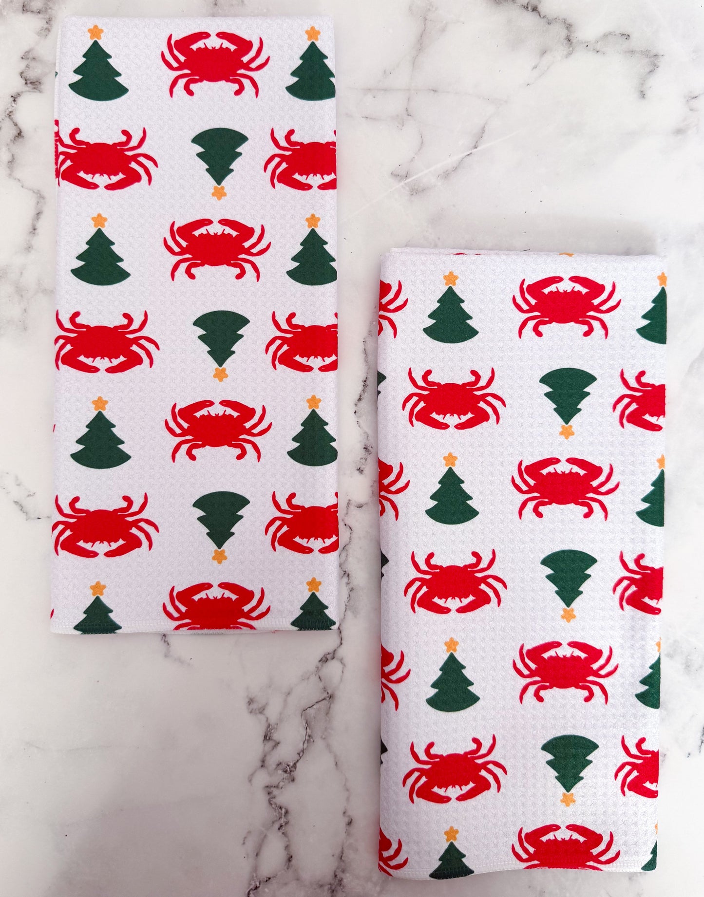 Crab & Christmas Tree Pattern Kitchen Dish Tea Towel