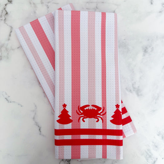 Red Christmas Crab Kitchen Dish Towel