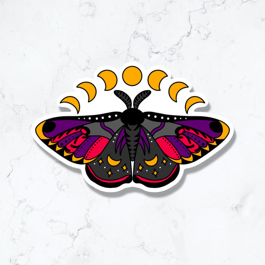 Celestial Moon Phase Moth Sticker