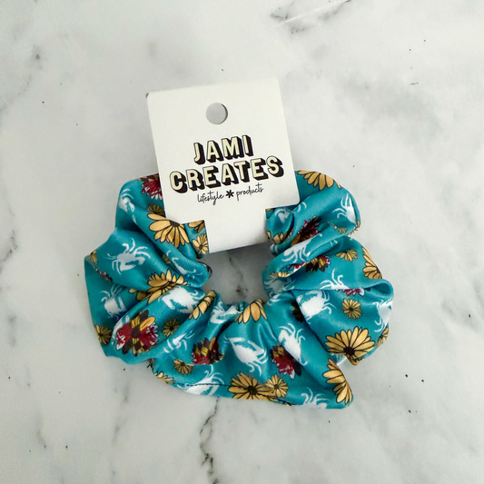 Turquoise Maryland Crab Flower Scrunchie