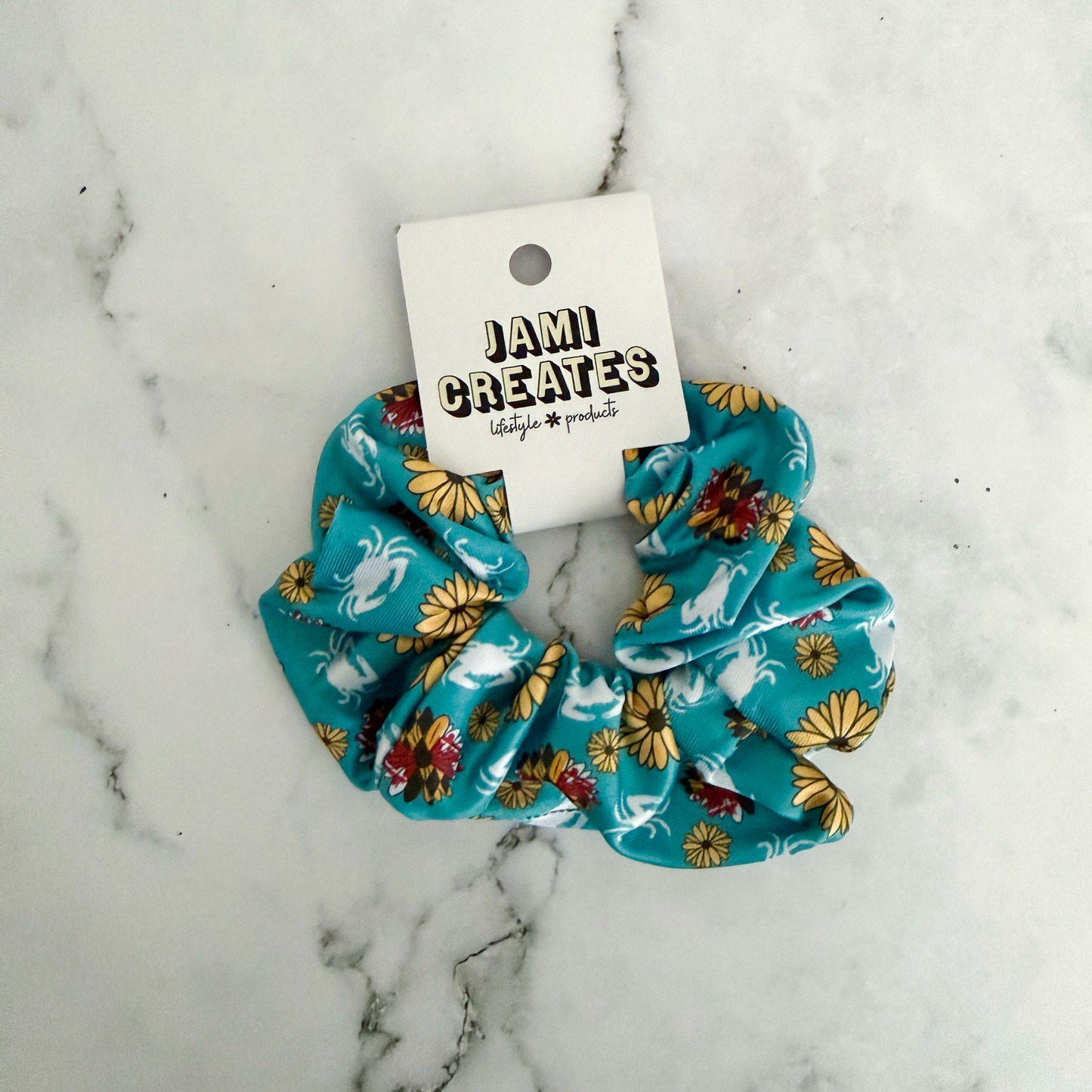 Turquoise Maryland Crab Flower Scrunchie