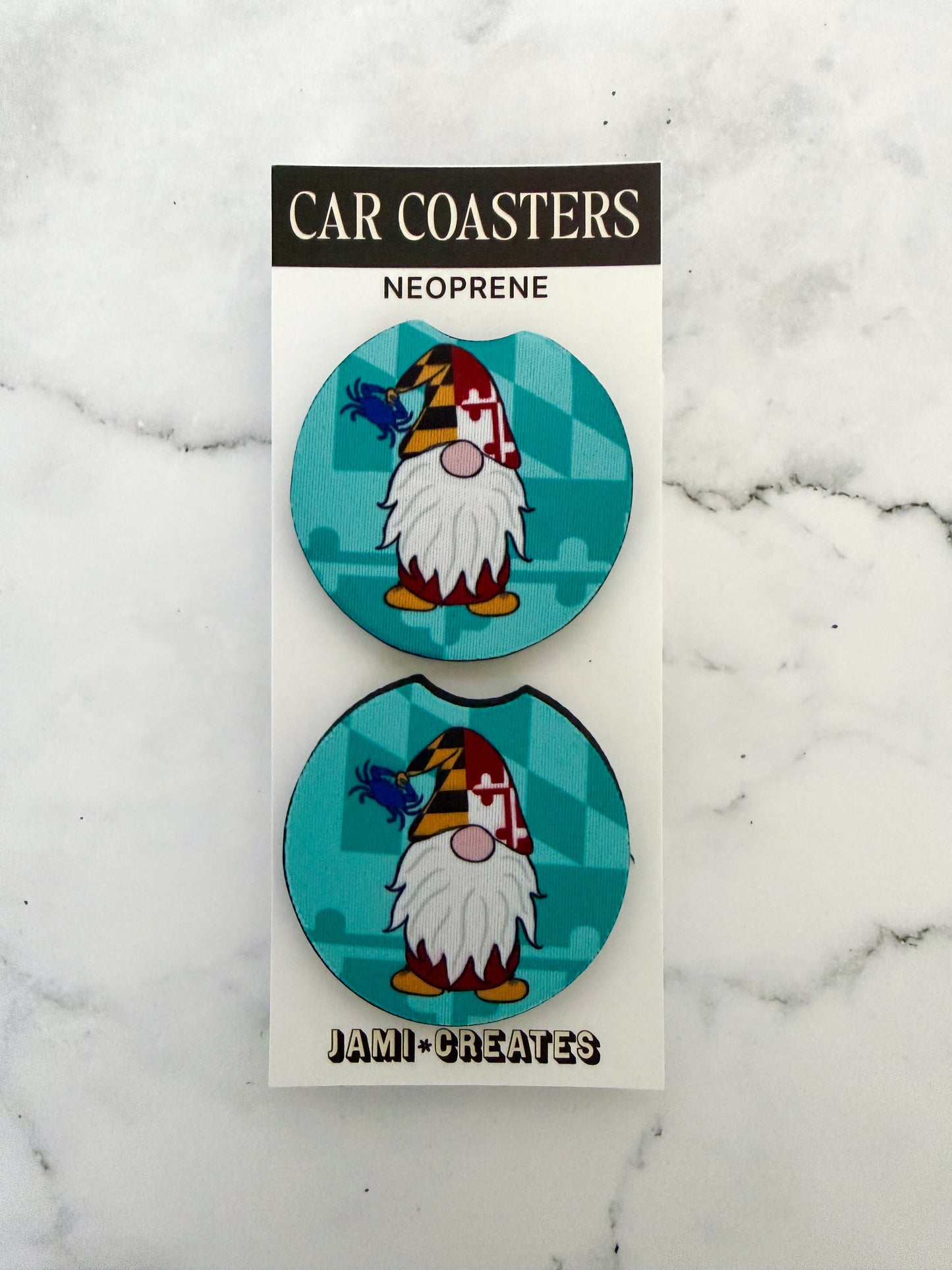Teal Maryland Gnome Car Coasters