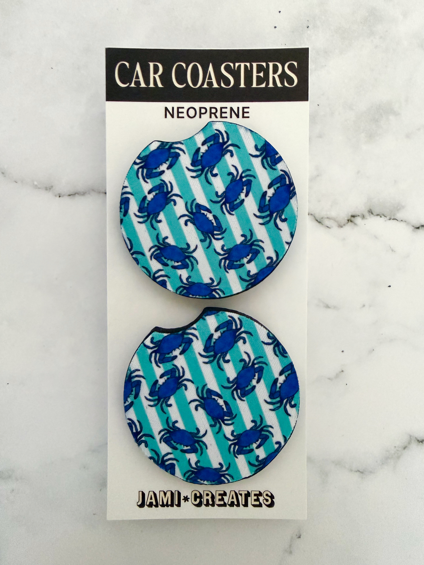 Nautical Striped Maryland Blue Crab Car Coaster