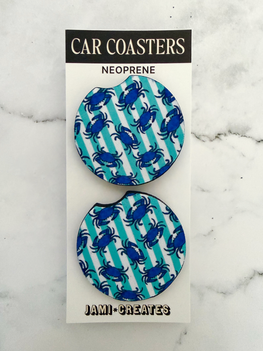 Nautical Striped Maryland Blue Crab Car Coaster