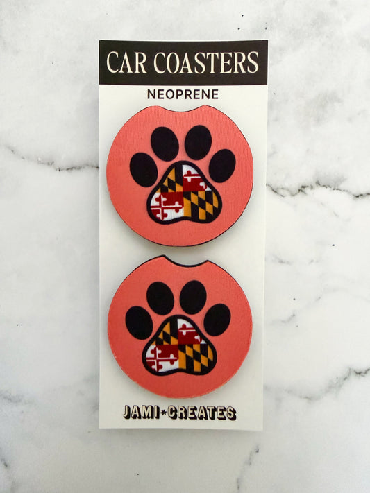 Maryland Dog Paw Car Coasters