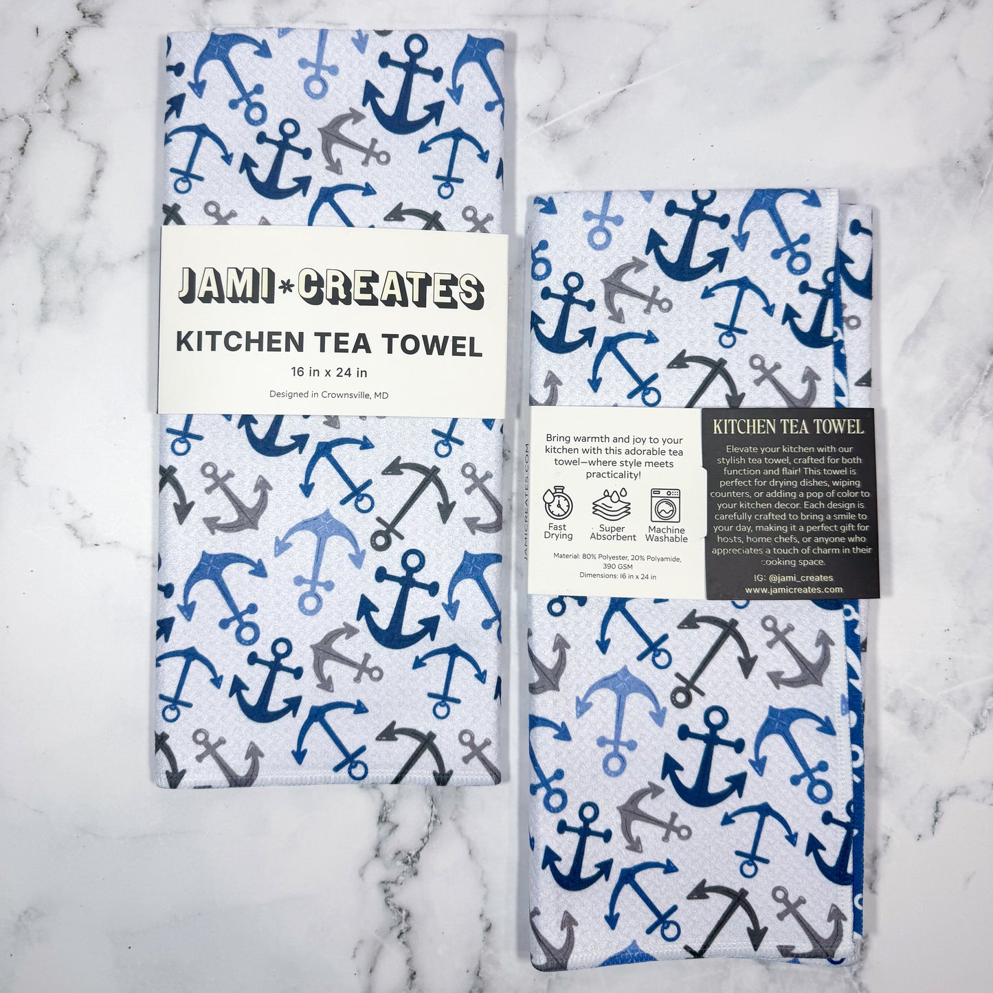 Navy Anchor Kitchen Towel