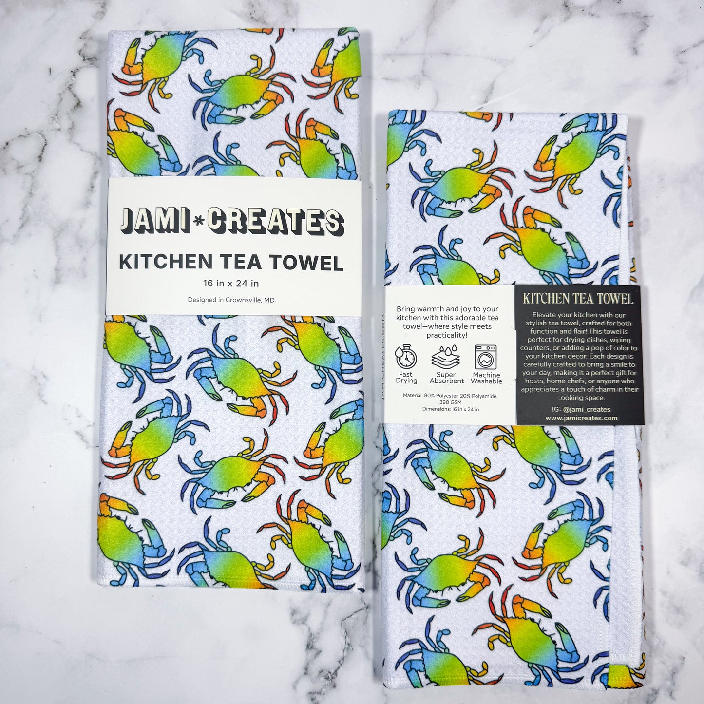 Rainbow Maryland Crabs Kitchen Towel