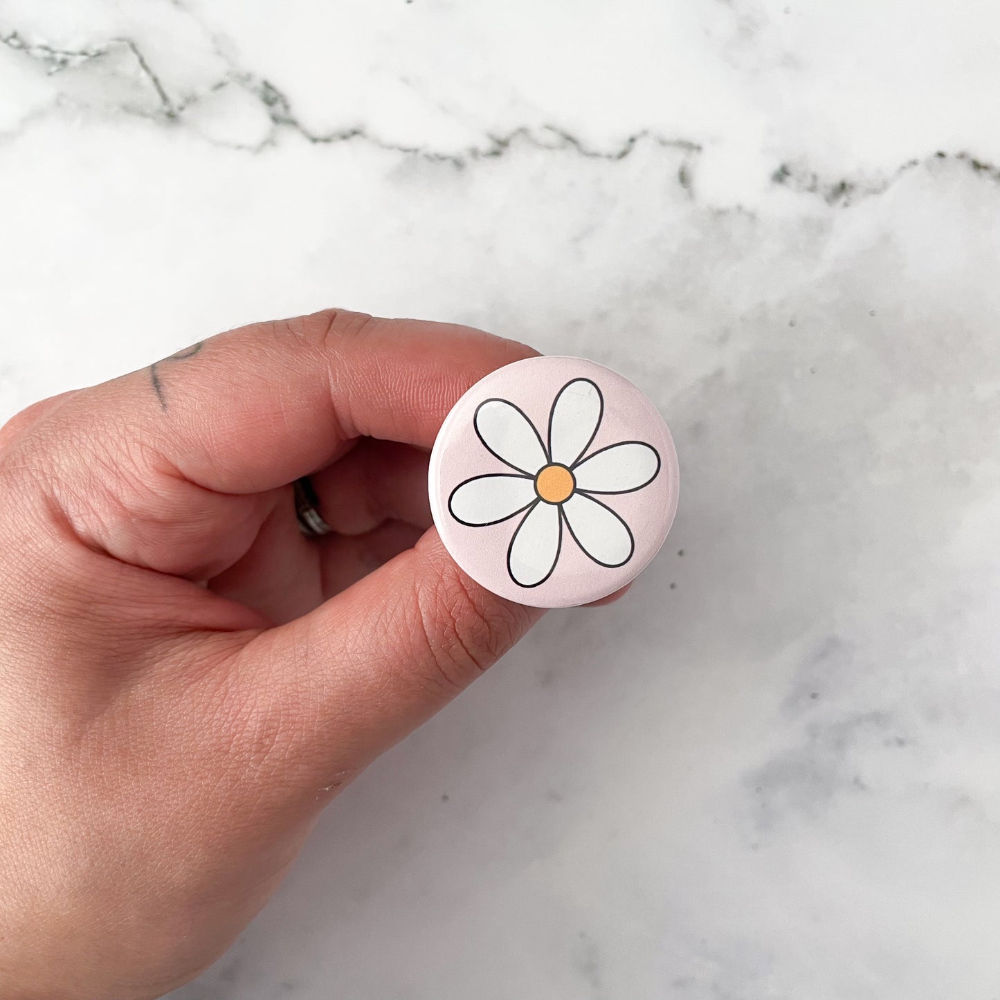 Pink Flower Outlined  Button / Badge (Buy 4 Get 1 FREE)