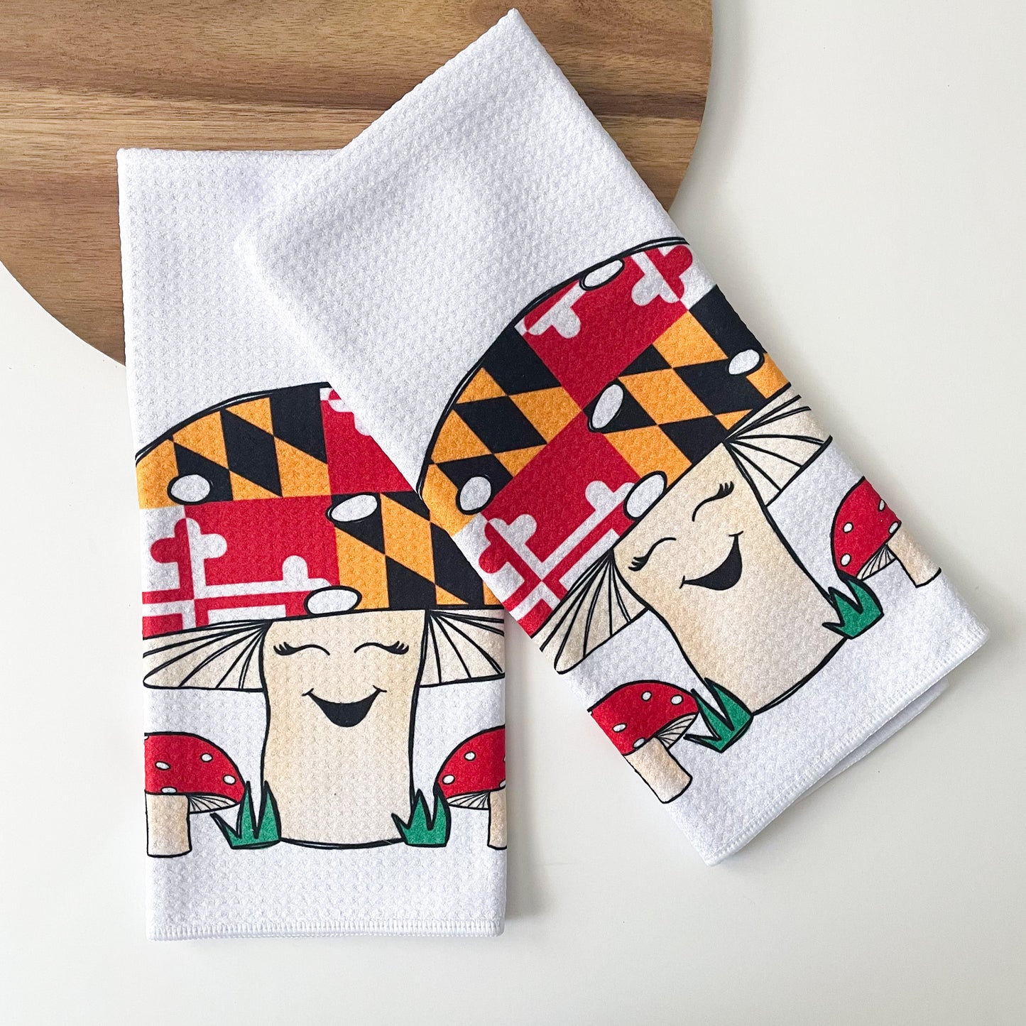 Maryland Mushroom & Gnome Friends Waffle Towel