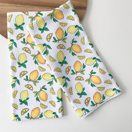 Lemons Patterned Waffle Kitchen Dish Towel