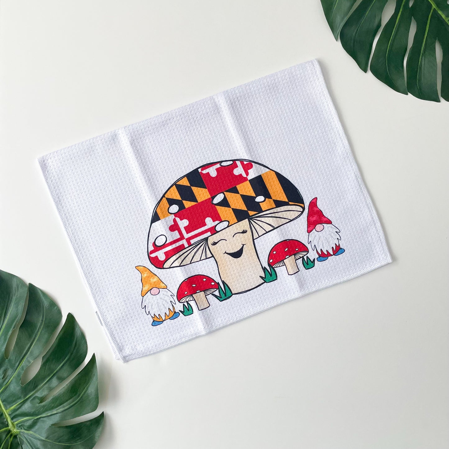 Maryland Mushroom & Gnome Friends Waffle Towel