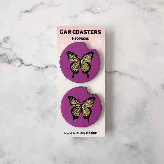 Purple Butterfly Black Eyed Susan Car Coasters
