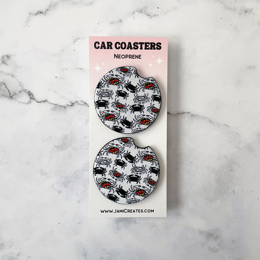 Maryland B&W Crab Pattern Car Coasters