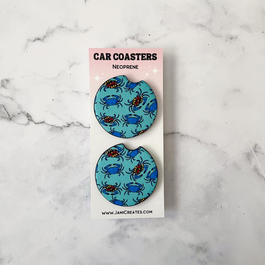 Turquoise Maryland Flag Crab Car Coasters