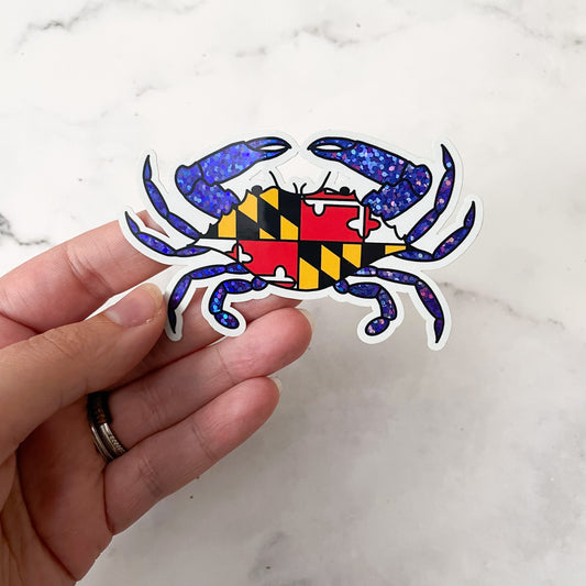 Maryland Blue Glitter Crab Flag Sticker