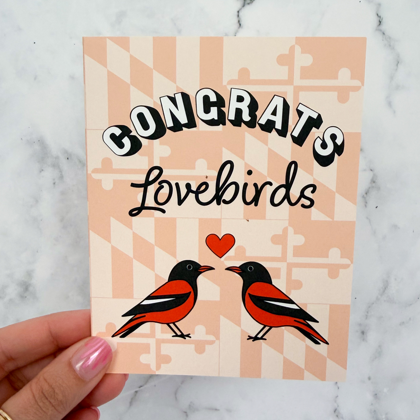 “Congrats Lovebirds” Orioles-Inspired Greeting Card