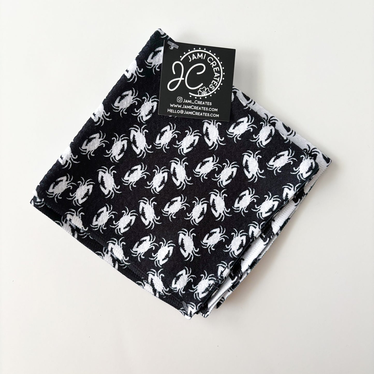 Black and White Maryland Crab Patterned Waffle Kitchen Dish Cloths