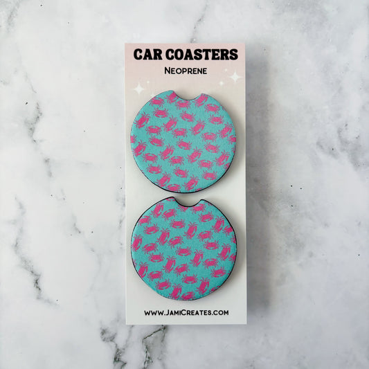 Maryland Turquoise and Pink Crab Summer Car Coasters