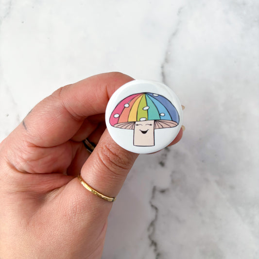 Pride Happy Rainbow Mushroom Button / Badge (Buy 4 Get 1 FREE)