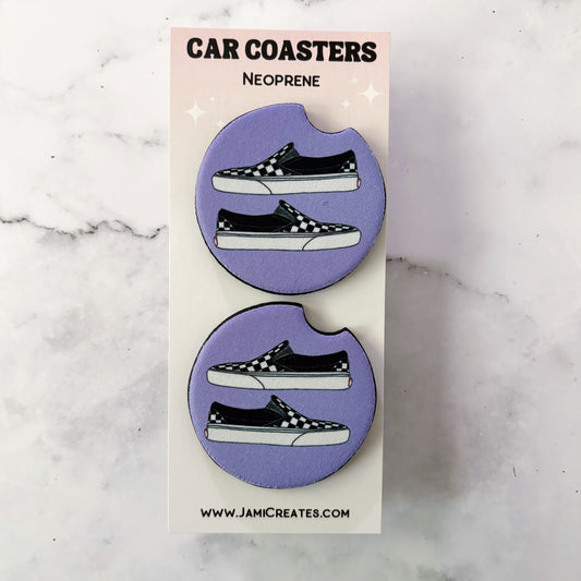 Checkered Vans Slip Ons Car Coasters