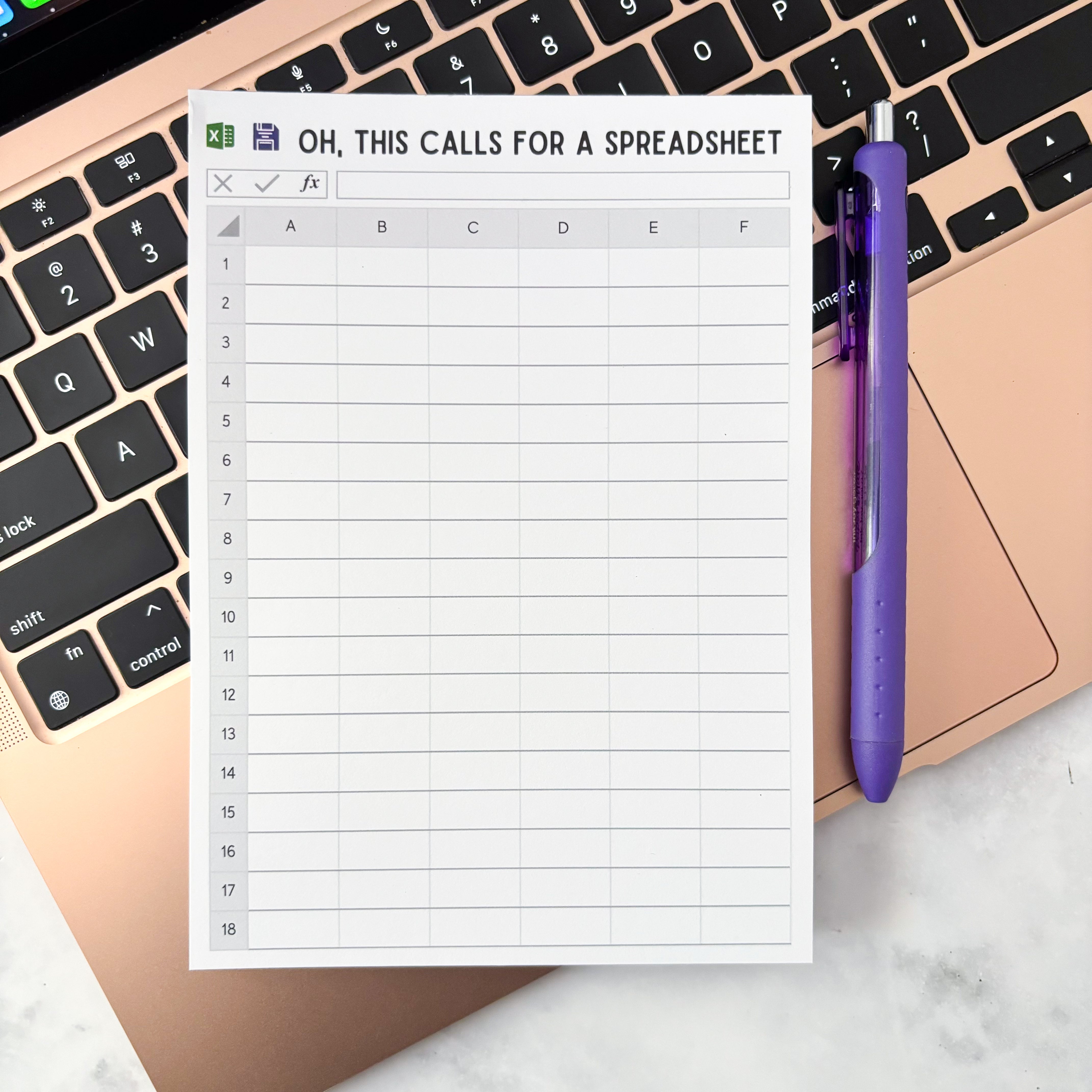 Spreadsheet Notepad Oh, This Calls For A Spreadsheet Excel Notepad 5x7 – Jami Creates