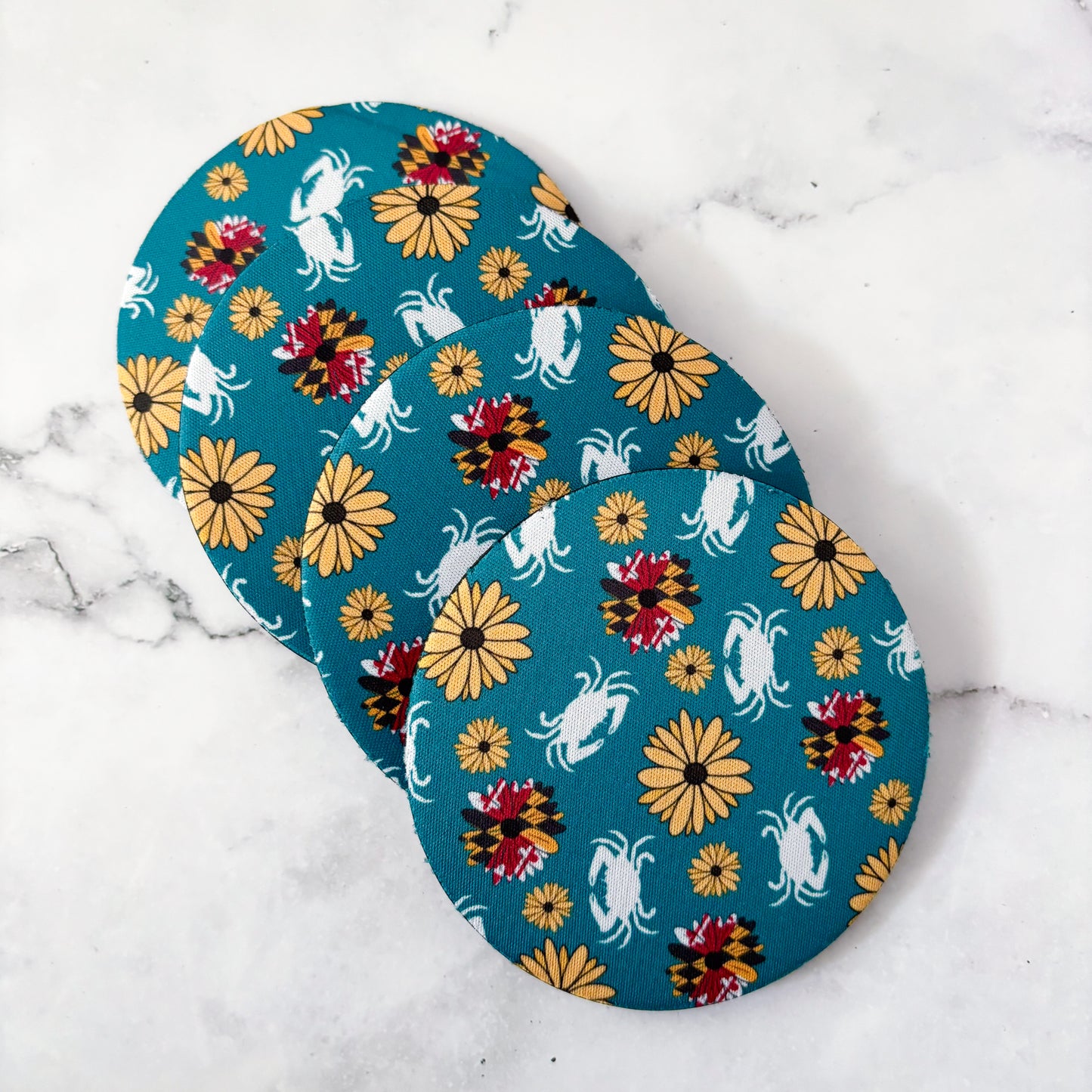 Turquoise Maryland Flower & Crab Coasters