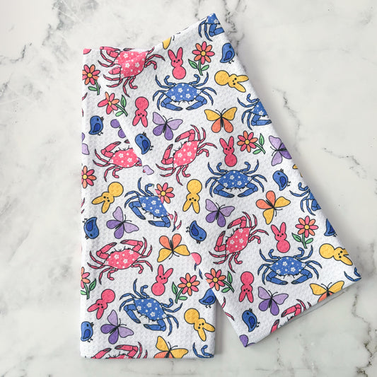 Maryland Spring Crab Patterned Waffle Kitchen Dish Towel