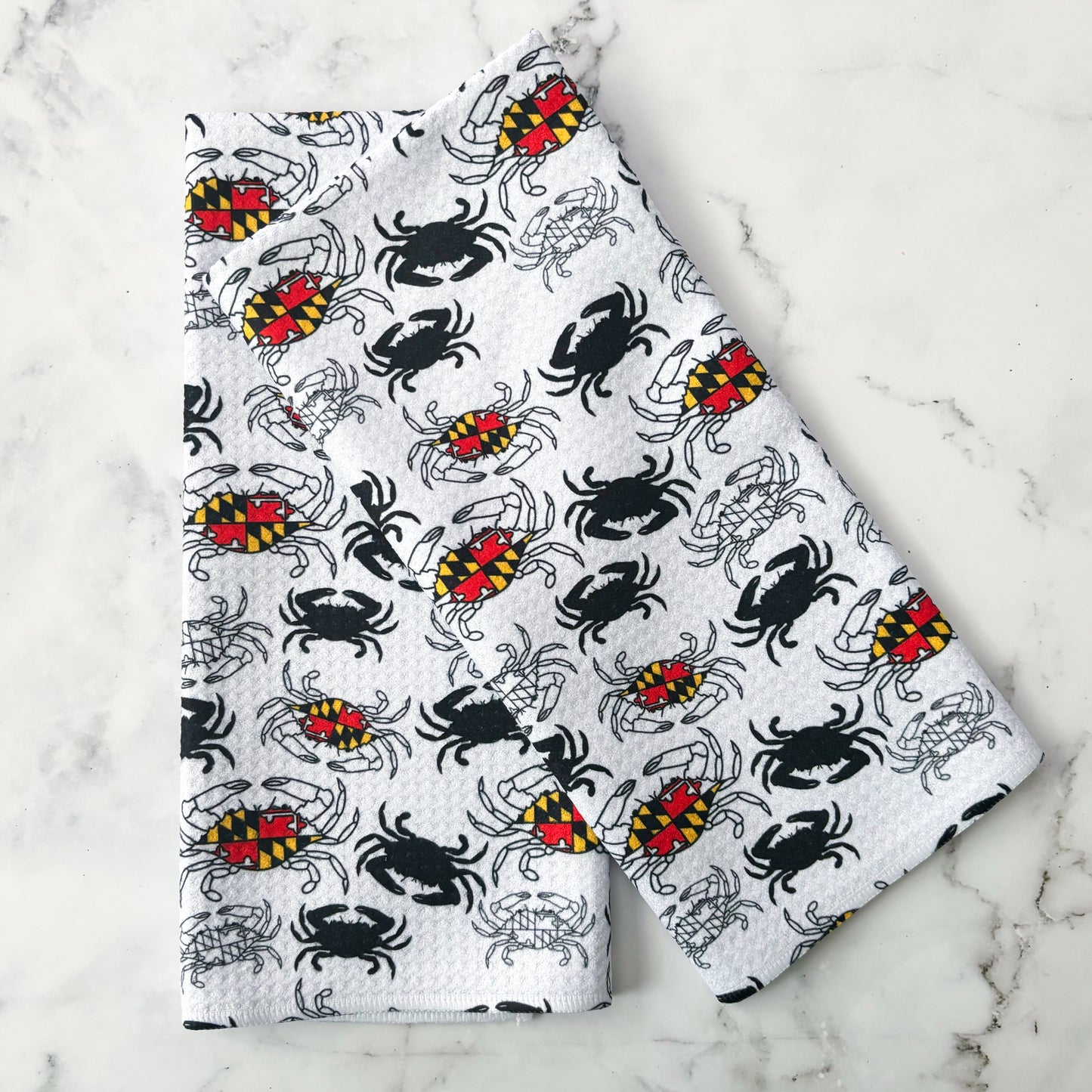 Maryland B&W Crab Patterned Waffle Kitchen Dish Towel