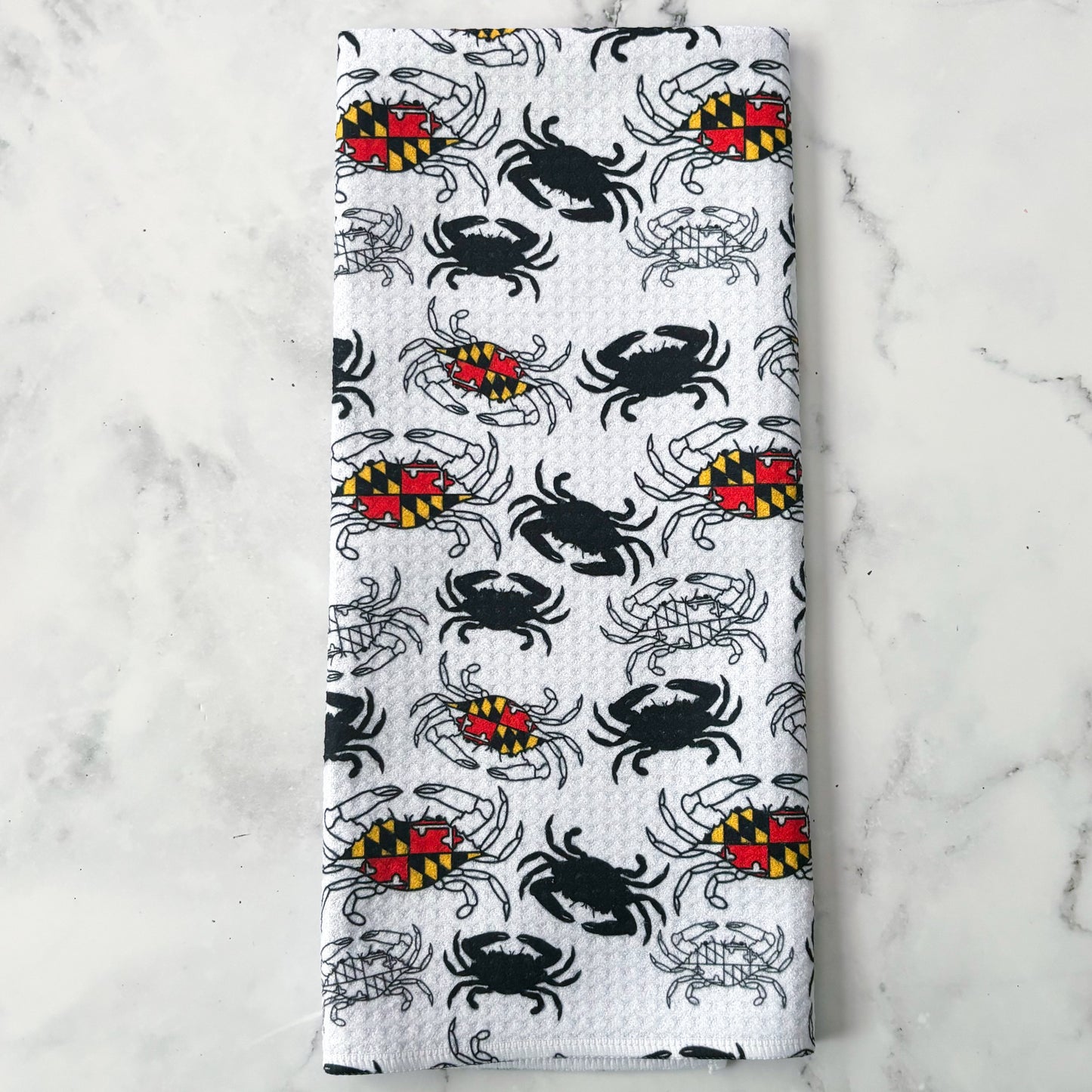 Maryland B&W Crab Patterned Waffle Kitchen Dish Towel