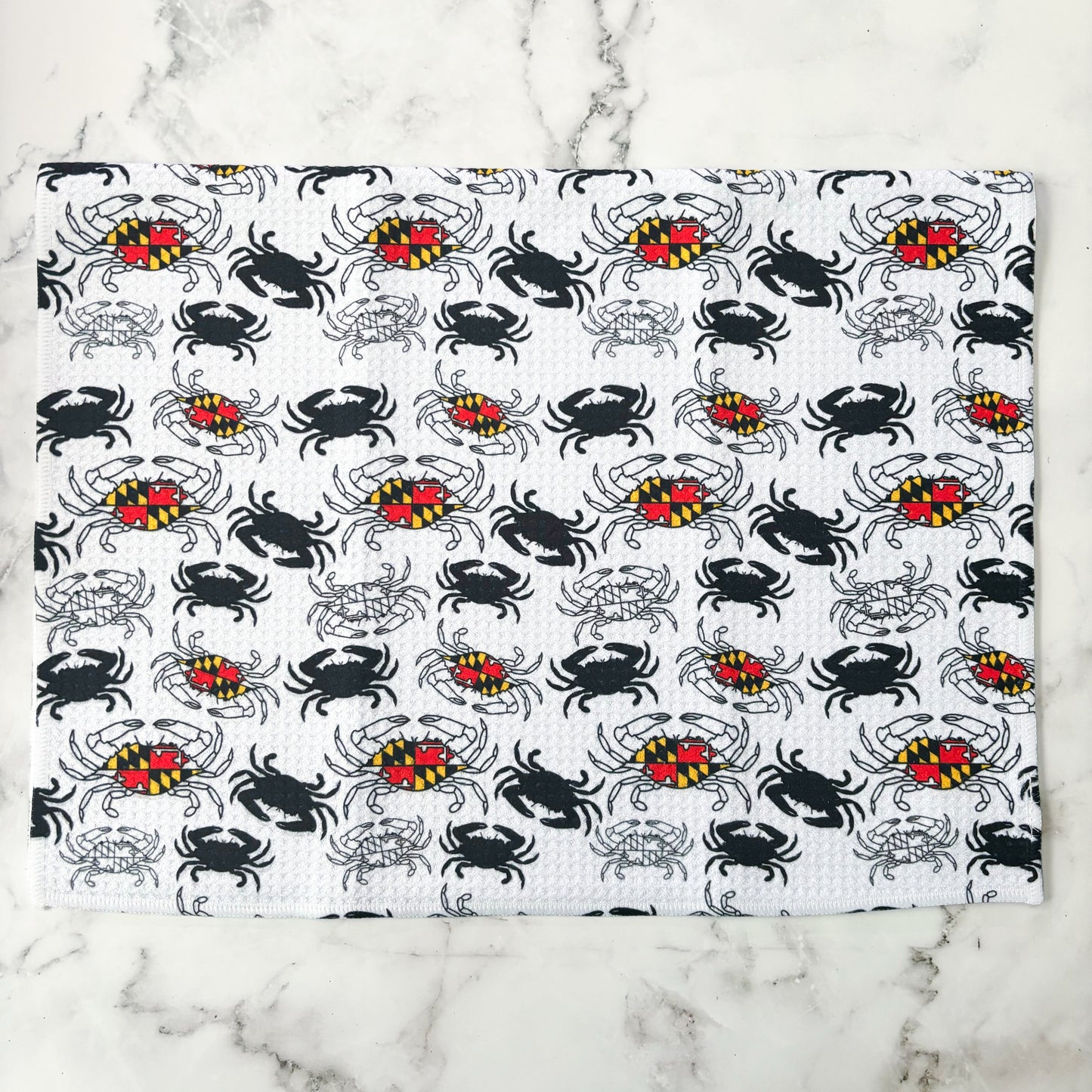 Maryland B&W Crab Patterned Waffle Kitchen Dish Towel