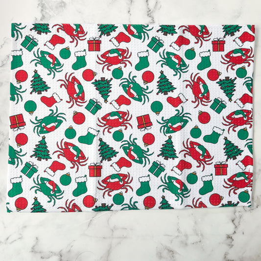 Maryland Christmas Crab Patterned Waffle Kitchen Dish Towel