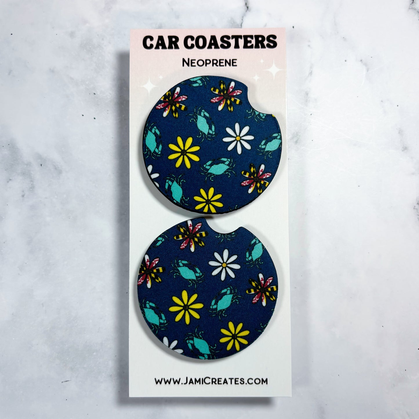 Navy Maryland Patterned Car Coasters